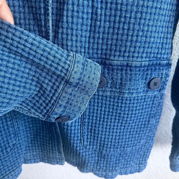 J. Jill Pure Jill Indigo Field Jacket Geneva Wash Waffle Knit ButtonUp Cotton XS - Picture 9 of 10